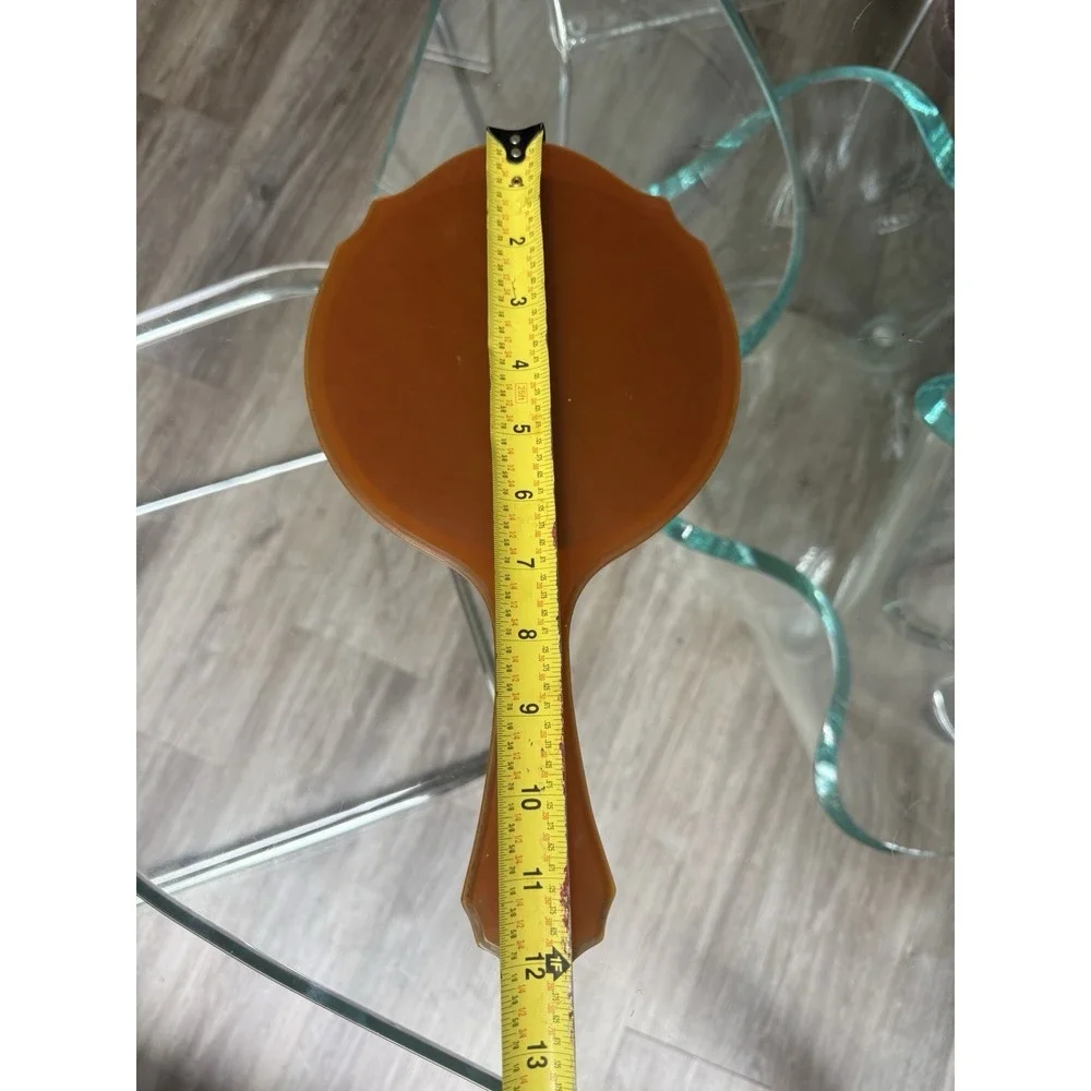 Vintage Amber Orange Bakelite Lucite Acrylic Handheld Mirror